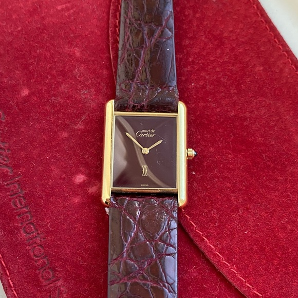 vintage must de cartier maroon/red dial Rare Dial Quarts Movement - Picture 3 of 7